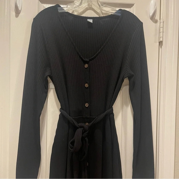Old Navy Women’s Ribbed Knit Button Front Belted Midi Dress Size Large - Picture 4 of 8